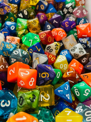 Pile of multicolored dice