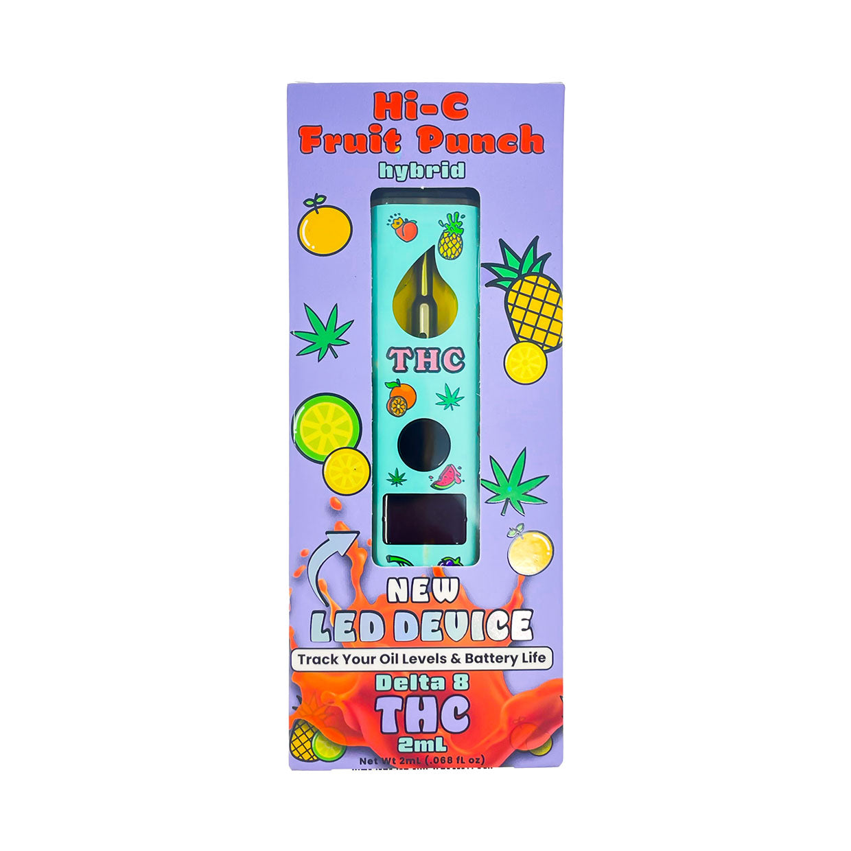 fruity 2ml Hi-C Fruit Punch Delta 8 disposable vape in-box front view