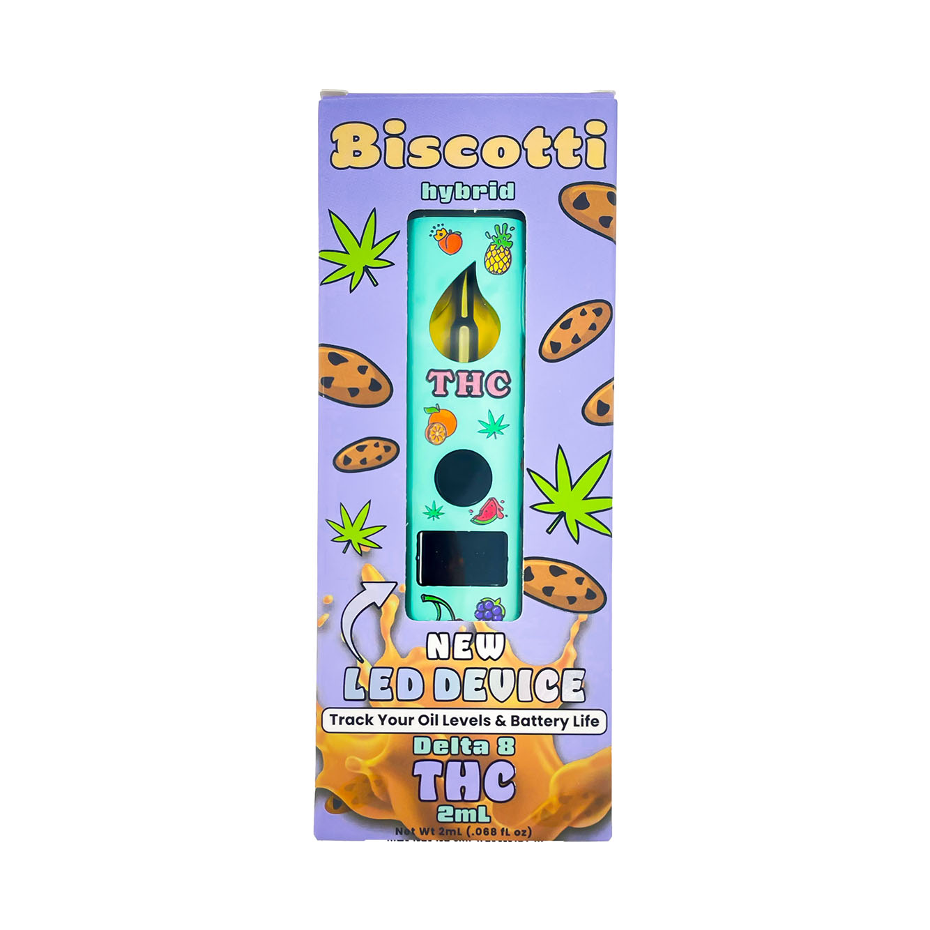 fruity 2ml Key Biscotti Delta 8 disposable vape in-box front view