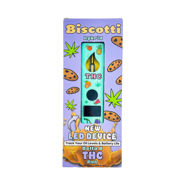 fruity 2ml Key Biscotti Delta 8 disposable vape in-box front view