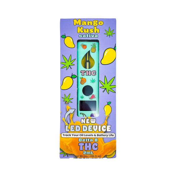 fruity 2ml Key Mango Kush Delta 8 disposable vape in-box front view