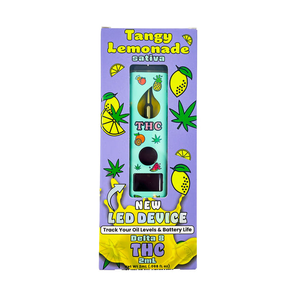 fruity 2ml Tangy Lemonade Delta 8 disposable vape in-box front view