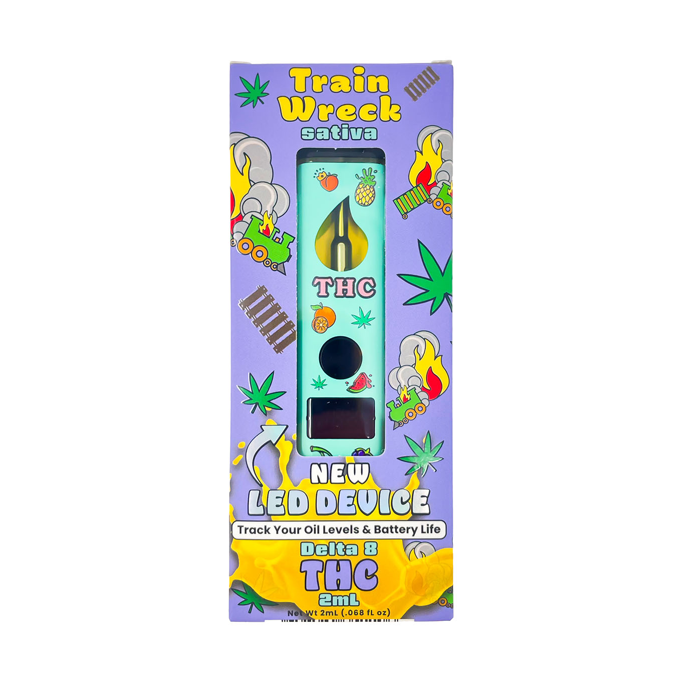 fruity 2ml Train Wreck Delta 8 disposable vape in-box front view