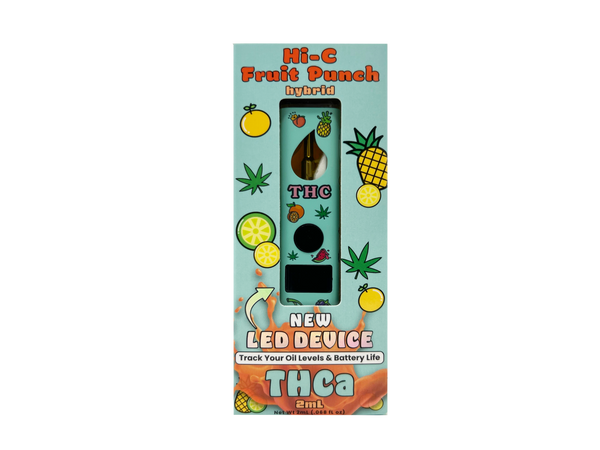 fruity 2ml Hi-C fruit punch thca disposable vape in-box front and side view