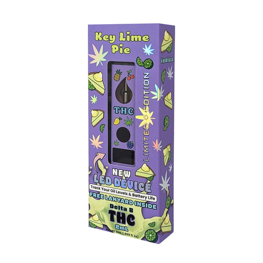 new limited fruity 2ml Key Lime Pie Delta 8 disposable vape in-box angled view